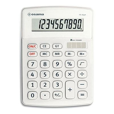 OSAMA Big Display - Calcolatrice da Tavolo per Ufficio e Scuola a 10 Cifre e 4 Tasti di Memoria, Prodotto di Cartoleria e Cancelleria con Grande Schermo LCD a Energia Solare e Tastiera Soft Touch