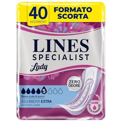 LINES SPECIALIST LADY Lot de 40 serviettes hygiéniques pour incontinence légère