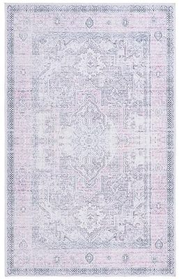 Safavieh Distressed - Alfombra Lavable a máquina y Antideslizante, Ideal para Zonas de Mucho tráfico, colección Arizona, Pelo Corto, Color Rojo y Marfil, 183 x 183 cm