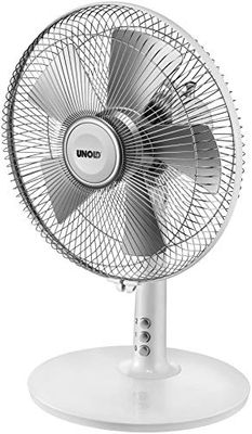 Unold Silverline Tafelventilator, 3-traps snelheidsregeling per druk op de knop, vermogen: 25 watt, 86810, W, 240 V, wit/zilver