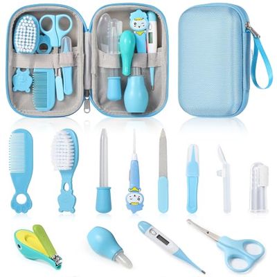 Blendura 12pcs Trousse de Soin Bébé Naissance, Trousse de Toilette Bébé, Kit de Soins pour Bébé, Coupe Ongle Bebe/Cuillère à Oreille pour Trousse de Voyag et la Maison