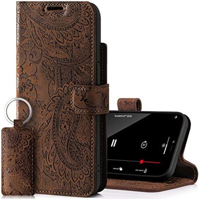 SURAZO Leather Wallet Mobile Phone Case Compatible with iPhone 14 Pro Max - Flip & Fold Smartphone Case with Stand, RFID Blocker, Magnet Closure, 3 Slots for Bank Cards - Handcrafted European Leather