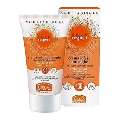 Helan Vogliadisole Respect, Crema Solar 30, Crema Antiarrugas con Protección Solar, contra Envejecimiento Cutáneo - Crema Solar Facial Resistente al Agua, Protector Solar con Vitamina E - 50 ml