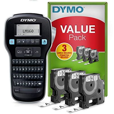 DYMO Kit de base avec étiqueteuse LabelManager 160 | Imprimante Portable avec 3 rouleaux de ruban pour étiquettes Dymo D1 | Clavier AZERTY | Idéal pour le bureau ou la maison