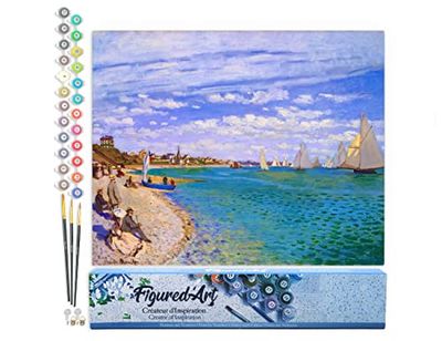 Figured'Art Peinture par Numéro Adulte Régates à Sainte-Adresse - Monet - Activité Manuelle Kit de Loisir Créatif DIY Numéro d'Art Complet - 40x50cm sans châssis en bois