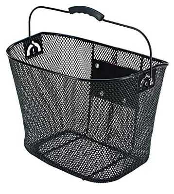 Prophete Cestino per bicicletta rimovibile con adattatore per manubrio, rivestito in plastica PE a maglia stretta, 340 x 250 x 260 mm, nero