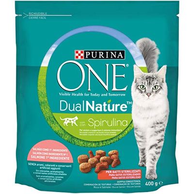 Purina ONE Dual Nature Katzenfutter Sterilisiert, reich an Lachs mit natürlicher Spirulina, 400 g