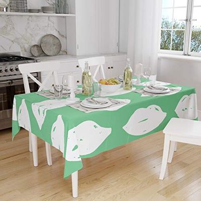 Bonamaison, Anti-moisissure, Séchage Rapide, Résistant aux Taches, Lavable en Machine, 100% Polyester Nappe de Table, Vert pétrole, Blanc, 140 x 160 Cm - Conçu et Fabriqué en Turquie