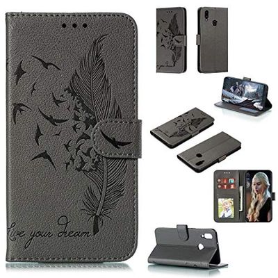 Carcasa de telefono Patrón for la Galaxia A10 Pluma Litchi Textura Horizontal de Cuero del tirón del Caso con el sostenedor y Monedero y Ranuras for Tarjetas (Rojo) (Color : Gris)