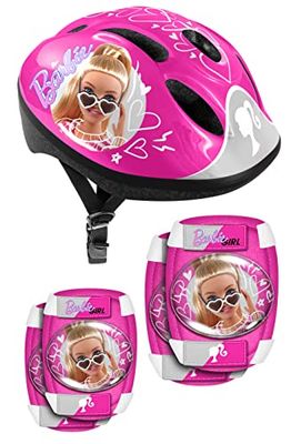 STAMP Helmet + Elbow & Knee Pads Barbie Fille, Pink, 50-56 cm