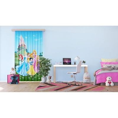 AG Design Princesas en el jardín, Disney, Cortinas para habitación Infantil, 1 Pieza, Azul, 140 x 245 cm