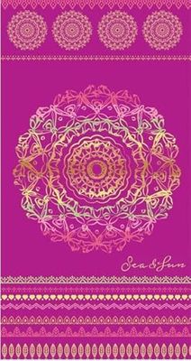 Miracle Home. Mandala Egyptian Cotton Towel, 100% Egyptian Cotton, 95 X 175 Cm. Fuchsia.11866
