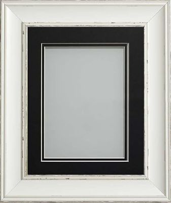 Frame Company Brooke Antique White Photo Frame, Double Black Mount, 10x8 for 7x5 inch, fitted with perspex