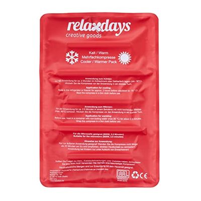 Relaxdays cool pack, hot cold pack, 25 x 36 cm, kompres, gelvulling, huisapotheek of eerste hulp, herbruikbaar, rood