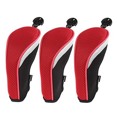 Andux 3 Piezas Funda de Palo de Golf híbridos con Intercambiable No. Etiqueta MT/hy01 (Negro/Rojo)