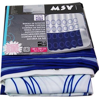 MSV, Tenda da Doccia in Poliestere, plastica e Polipropilene, 180 x 200 x 0,1 cm, incl. 12 Anelli, Blu (Weiß/Blau)