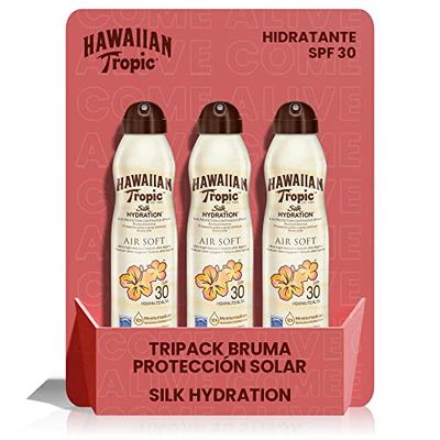 Hawaiian Tropic Bruma Silk Hydration Air Soft Tripack ochrona przed słońcem w aerozolu SPF 30, wodoodporny z ochroną przed słońcem 12 godzin, format 177 ml - 3 sztuki
