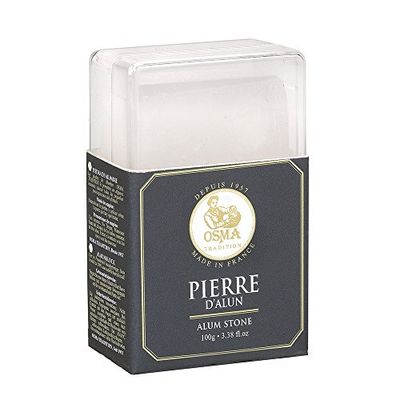 OSMA Pierre d'alun, pierre en alun de potassium (alun de roche) 100 g dans un coffret, L'emballage peut varier