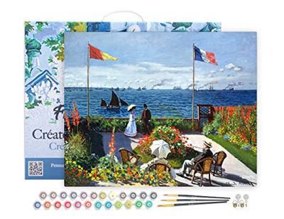Figured'Art Peinture par Numéro Adulte avec Cadre La terrasse à Sainte-Adresse - Monet - Activité Manuelle Kit de Loisir Créatif DIY Numéro d'Art Complet - 40x50cm toile tendue sur châssis