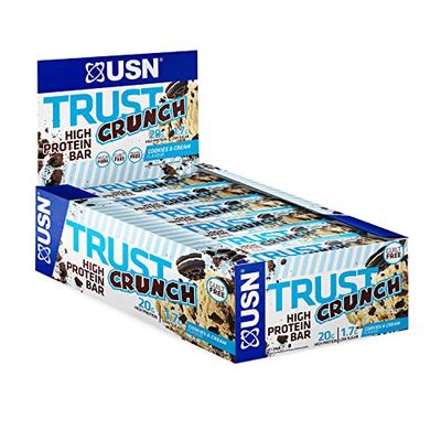 USN Trust Crunch Cookies & Cream Protein Bars: Indulgent and Filling High Protein Snacks - 20g Protein Per Bar (12 x 60g Bars)