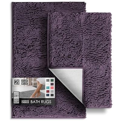 Hearth & Harbor Bathroom Rugs, Chenille Bath Mat - Machine Washable Bath Mats for Bathroom Non-Slip Backing Rubber, Quick Dry Bathroom Mat, Small - Medium Purple