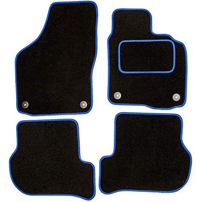 Sakura DD0862BU Tailored Car Mats, Black with Carpet Heelpad - Blue Trim