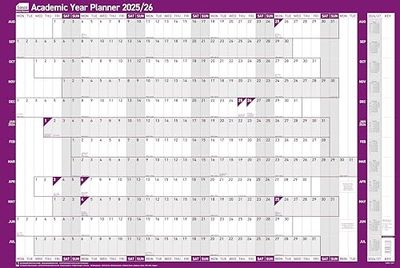 Sasco Calendrier mural pour année académique 2025-2026, août à juillet, grand tableau blanc, calendrier effaçable à sec, violet, 915 x 610 mm, 2410251