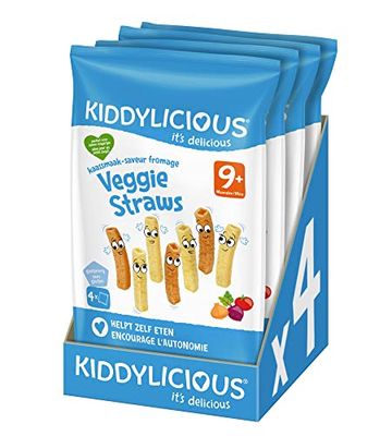Kiddylicious Veggie Straws Saveur Fromage | Dès 9 mois | Sans Gluten | 4 Packs de 48g (4 Sachets de 12g) | 192g