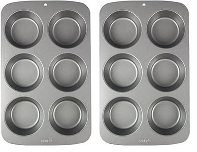 PME CSB109 Carbon Steel Non-Stick 6 Large Cup Muffin Pan, Grey (Pack of 2)