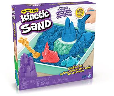 Kinetic Sand | Playset Sand Castles | Kinetisk sand med bricka | Magisk sand | Överraskning färgad sand 454gr | 3 formar ingår | Leksaker för barn och flickor 3 år