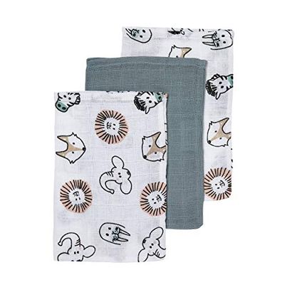 Meyco Toalhetes hidrofílicos animais / un, conjunto de 3 - 20 x 17 cm, verde pedra/branco