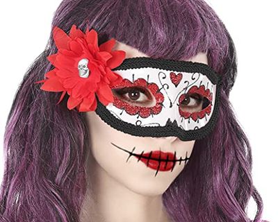 Generique - Day of The Dead Eye Mask with Red Flower Adult