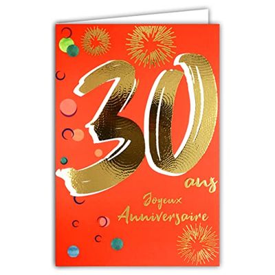 Afie 69-2430 wenskaart voor de 30e verjaardag goud glanzend gestructureerd voor heren, voor binnen, met enveloppen, gemaakt in Frankrijk