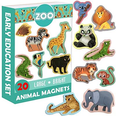 Koelkastmagneten voor kinderen MAGDUM Zoo Dierenmagneten - 20 Grote Kinderen Koelkastmagneten - Koelkastmagneten voor peuters - Magnetische Dieren Magneten Speelgoed - Peuter Magneet Speelgoed