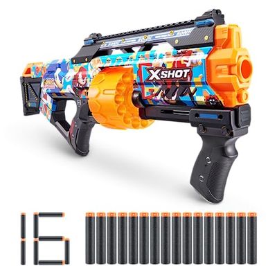 XSHOT Skins Last Stand Blaster - Moderne sonische huid van ZURU Sonic the Hedgehog Design met 16 darts, Slam Fire Action, Air Pocket Darttechnologie, Toy Foam Blaster voor kinderen, tieners en