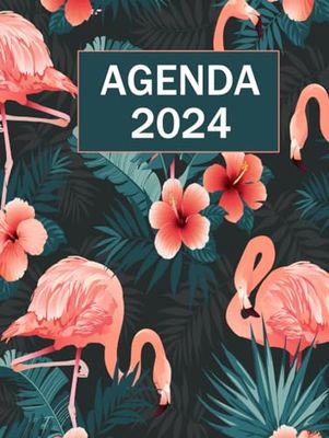 Agenda 2024: Journalier 1 page par jour avec heure, 12 mois de janvier à décembre 2024, Format A4