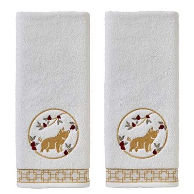 SKL HOME by Saturday Knight Ltd. Vern Yip Zodiac Pig Ensemble de Serviettes essuie-Mains Blanc