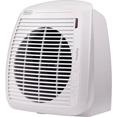 De'Longhi HVY1020 Young Verticale ventilatorkachel, stil en licht, druppelbescherming, handgreep, veiligheidsvoorziening, licht, vorstbescherming, klein formaat, 2000 watt, wit