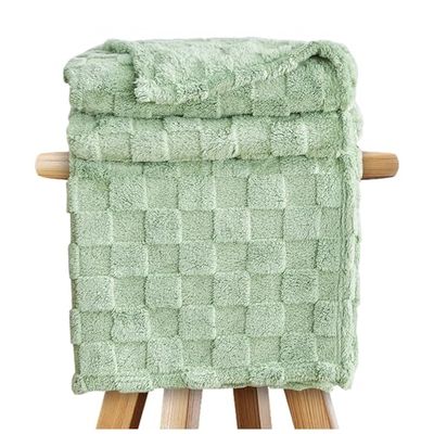 GC GAVENO CAVAILIA Throw Blankets - Fluffy Fleece Blankets For Bed, Couch, Sofa, Settee - Comfortable Thermal, Warm, Cosy Blankets & Throws - Stylish Jacquard Throw (130X180 cm) - Sage Green