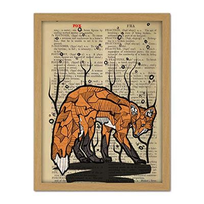 Wee Blue Coo Upcycle Dictionary Fox Artwork Framed Wall Art Print 18X24 Inch