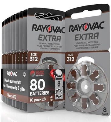80 Gehoorapparaat Batterijen Rayovac Extra 312. 10x8 Stucks Hoortoestelbatterijen
