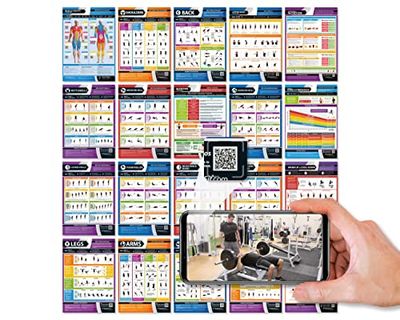 PosterFit Muscle Building, Conditioning & Exercise, Fitness Posters - Set of 20 - Laminated - 594mm x 420mm (A2) - Gym Workout Charts - Video tutorials