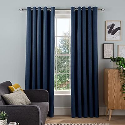 Sleepdown Tende oscuranti in tessuto tonale con occhielli, isolate termicamente, per camera da letto e soggiorno, 117 x 183 cm, blu navy, 2 pannelli