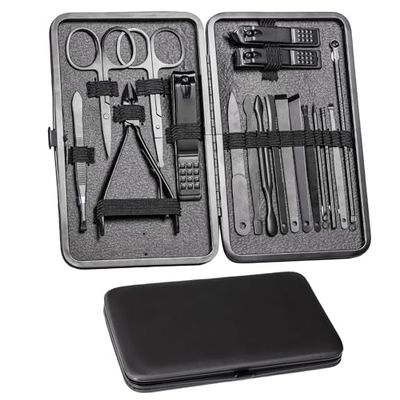Set per manicure da uomo, 18 pezzi set per la cura delle unghie, pedicure, set di tagliaunghie in acciaio inox portatile per viaggi (nero)