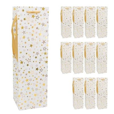 Idena 30357-10 - Fleszakken sterren, 12 stuks, 12 x 39 x 10 cm, papieren zakken, cadeauzakken, kerstzakken