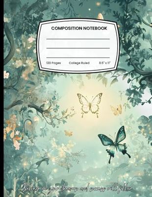 Butterfly Dreamscape: College Ruled Composition Notebook with Vintage, Serene Butterfly Art for School, College, Work - 120 Pages