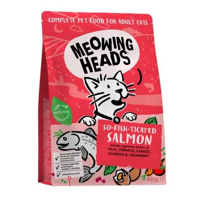 Meowing Heads Barking Heads Comida Seca para Gatos - So-Fish-Ticated Salmon - 100% Natural, Salmón Y Pollo Sin Aromas Artificiales, Ayuda A Mejorar La Digestión, 450 G 450 g