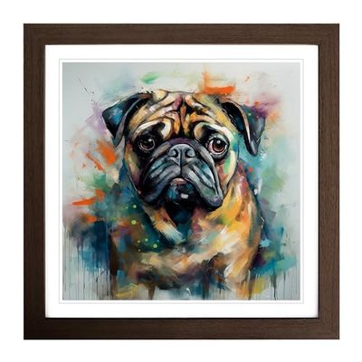 Pug Gestural Art Framed Wall Art Print, Ready to Hang Picture for Living Room Bedroom Home Office, Walnut 18 x 18 Inch (45 x 45 cm)