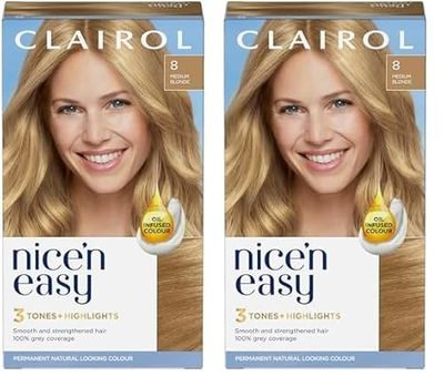 Clairol Nice'n Easy Crème, Natural Looking Oil Infused Permanent Hair Dye, 8 Medium Blonde (Pack of 2)