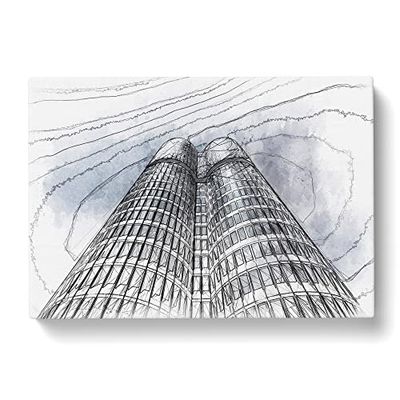 Architecture Sketch Vol.21 In Abstract Modern Art Canvas Wall Art Print Ready to Hang, Framed Picture for Living Room Bedroom Home Office Décor, 76x50 cm (30x20 Inch)